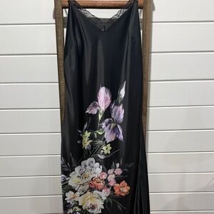 Express Black Maxi Slip Dress with Floral Design